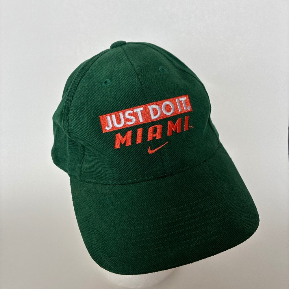 Vtg Nike Just Do It Miami Hurricanes Hat Corduroy D ring fabric Slide 90s Y2K‎